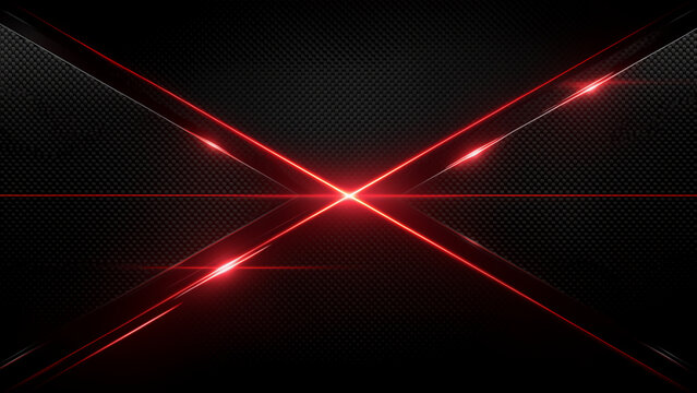黒背景に交差する赤いレーザー光線の輝きとエフェクト