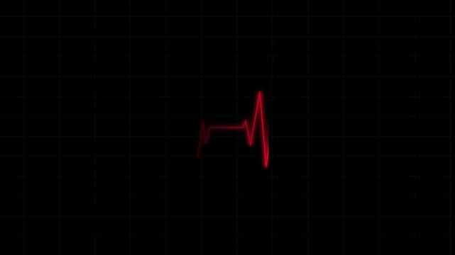 Red heartbeat flatline animation on grid background. Looping red heartbeat line over dark grid. Horizontal looping ECG waveform line animation. Grid background with red electrocardiogram animation. 4K