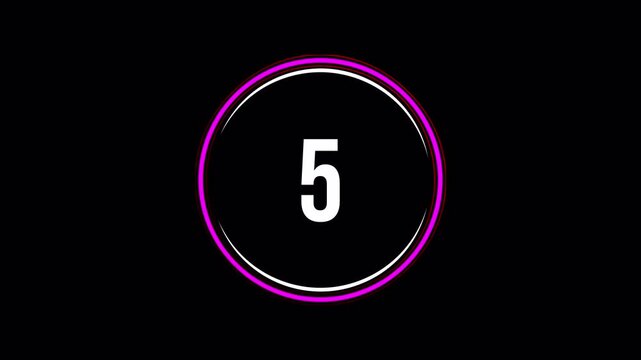 10 Second Countdown Timer Animation 4K, Simple Round Circle Design with Dashed Color Changing Neon Lines, 10 to 1 Numbers, Alpha Channel Ready 4k video animation seamless loop