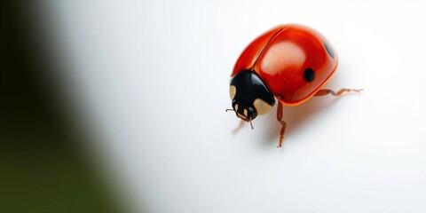 Close-up of a ladybug on a pristine white surface, black, isolated