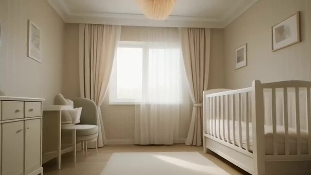 Empty nursery room with a crib and changing table.