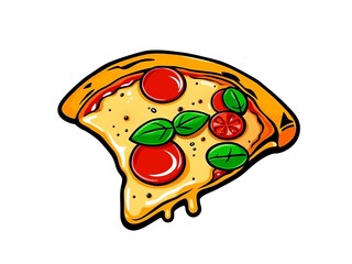 Gourmet pizza slice icon with melted cheese, pepperoni, and basil toppings, vibrant and appetizing, food,  gourmet