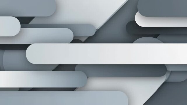 Dynamic abstract animation featuring a modern design with shifting gray and white rounded rectangular shapes. Perfect for corporate presentations, technology themes, or clean graphic backdrops.