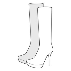 Platform stiletto ankle boot women sketch pair. Tall platform with pointed heel for winter fashion forward. Technical fashion illustration CAD mockup detailed vector men unisex isolated elegant style