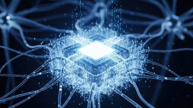 Futuristic AI brain core with digital data flow and neural network connections, concept of machine learning and technology - Powered by Adobe