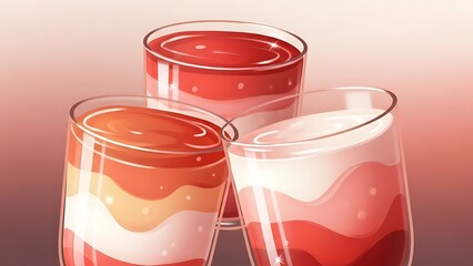 Three layered desserts in glasses, perfect for a sweet treat or celebratory occasion
