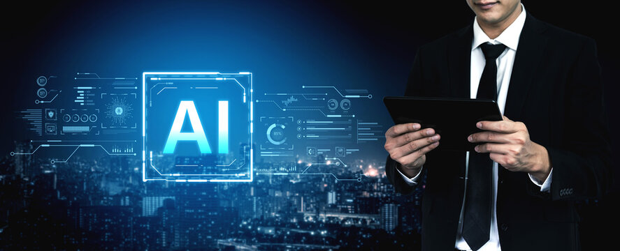 A futuristic user interface for business intelligence. This advanced AI dashboard displays complex data analysis, charts, and graphs for strategic corporate insights. Fermion - Powered by Adobe