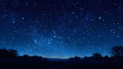 Breathtaking starry night sky featuring the Milky Way galaxy over a dark horizon. Infinite cosmos and deep space.