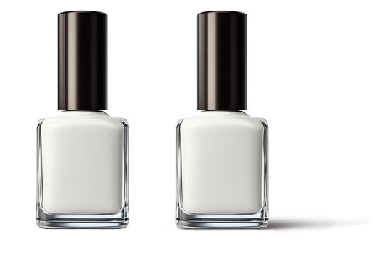 Vidro de esmalte para unhas na cor branca em fundo transparente, com e sem sombra projetada