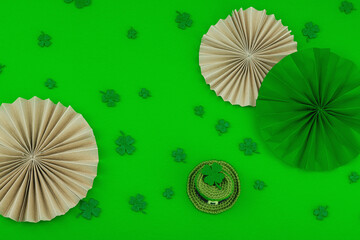 Handmade St. Patrick's Day concept. Traditional decorative symbols, crocheted leprechaun hat