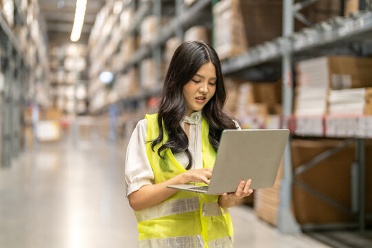 Female engineers discussing inventory in warehouse logistics and supply chain planning, operation management, data analysis, warehouse shipping, inventory tracking, optimization and technology - Powered by Adobe