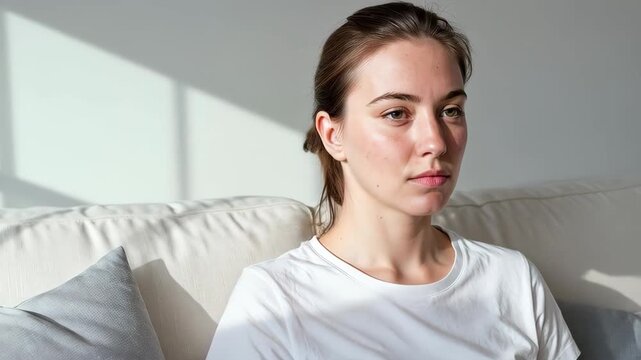 Solitude in Sunlight: A woman finds solace within a space of natural light and shadows, where the interplay of light casts an intimate glow. 