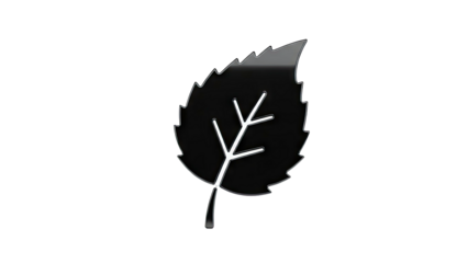 Black leaf icon with vein detail on a light gray background