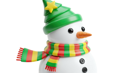 Cute 3D Snowman with Christmas Tree Hat and Striped Scarf