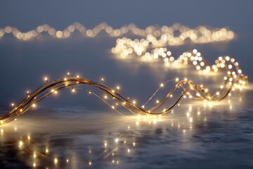 Twinkling String Lights on a Misty Background Creating Dreamy Atmosphere