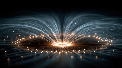 Glowing Energy Waves Flowing in Dark Space with Sparkling Particles