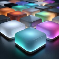 Colorful Glowing Cubes with Soft Lighting and Abstract Design Elements