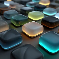 Colorful Glassy Tiles on a Surface with Soft Glowing Light Effects