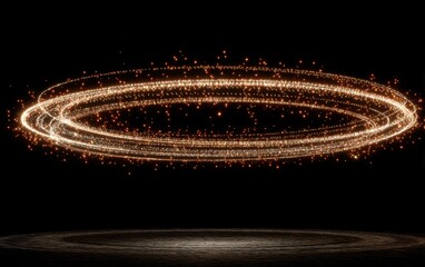 Circular Light Trails with Sparkle Effects on Dark Background