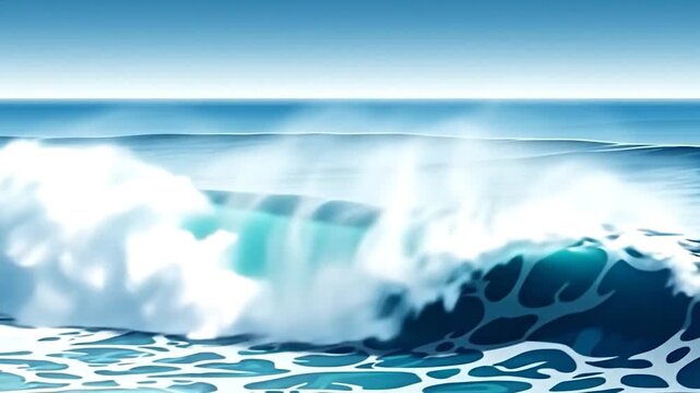 A stylized ocean wave cresting, depicted with dark blues, aqua, and foamy white