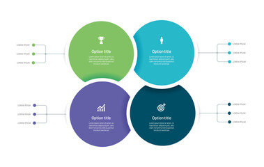 Venn diagram infographic chart template for business 4 options presentation and icon elements, 4 steps business success.