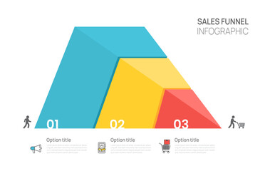 Sales funnel Infographic geometric template for business. Modern Timeline 3 steps Tunnel, presentation vector infographics.