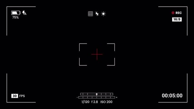 Video camera recorder screen overlay with timer and alpha channel. 4K Video camera recorder.
