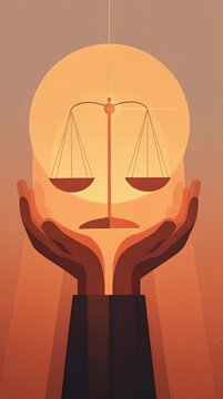 Hands holding the scale of justice symbol of law equity and balance