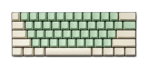 Green and beige mechanical keyboard isolated. Custom computer peripheral.