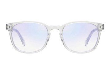 Clear frame eyeglasses with blue light lenses isolated. Modern eyewear.