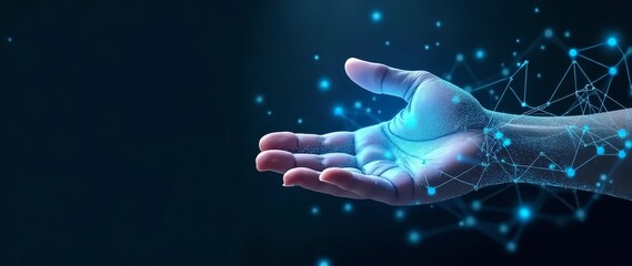 Futuristic Human Hand with Digital Particles