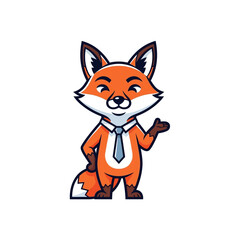 Cartoon Fox Mascot Wearing a Suit and Tie Waving Hello.