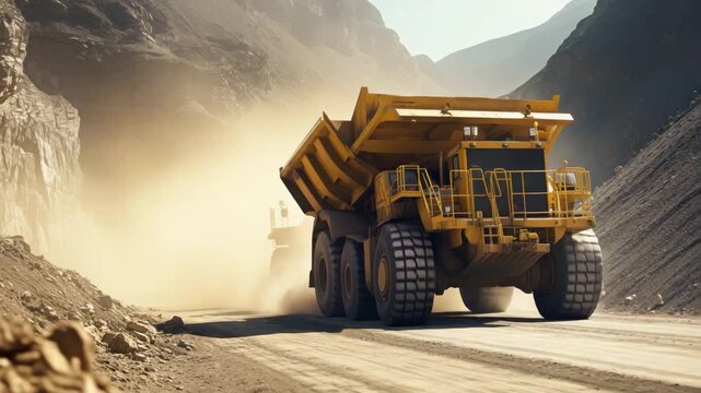 Mining Industry Heavy Equipment in Rocky Landscape