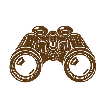 Drawing Vintage Brown binoculars on white background  outdoor exploration tool for nature and wildlife observation