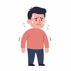 Obraz premium Flat Illustration Sweating Man Uncomfortable Feeling Sick Medical Condition