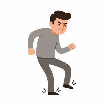 Flat Illustration Annoyed Man Stomping His Feet Expressing Anger Emotion