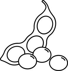 Soybean pod and beans outline icon. Edamame vegetable vector line art illustration.