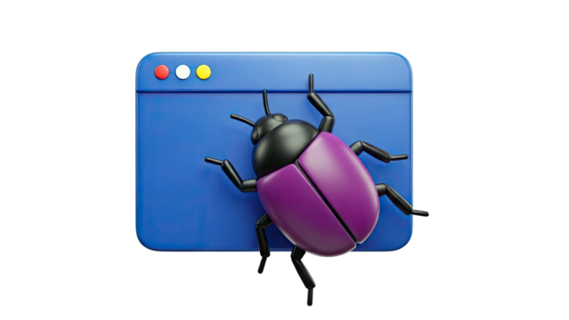 3D Bug Icon on Browser Window - Powered by Adobe