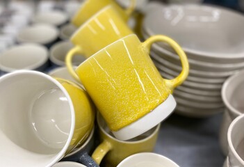 Cups mugs in the store shop supermarket photo	