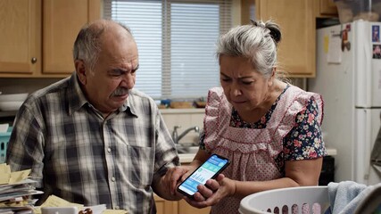 Older Couple Using Smartphone at Home Demonstrating Help and Communication
