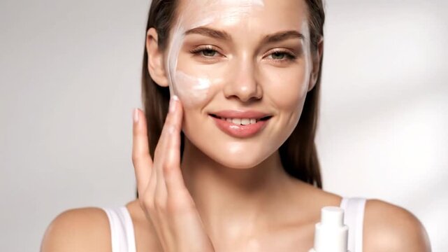 Woman applying cream to her face with gentle touch