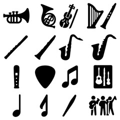 Obraz premium Musical Harmony in Silhouette: A captivating silhouette array showcases an assortment of musical instruments, evoking a symphony of creativity.