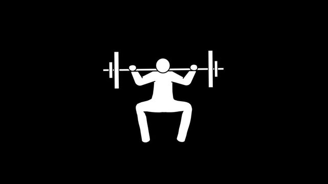 Animated icon of man lifting weights, weight lifting gym, fitness sport concept, transparent background 4k video