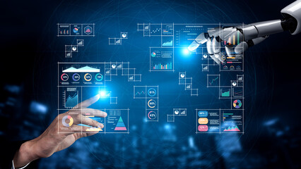 An AI powered big data visualization and business analytics grid. A complex collection of AI charts for comprehensive company reporting. Motif