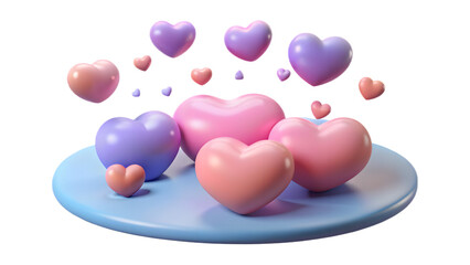 Falling Mini 3D Hearts. Mini 3D hearts raining softly over a pastel floor, romantic and cute advertising style for Valentine campaigns and sweet love-themed designs.