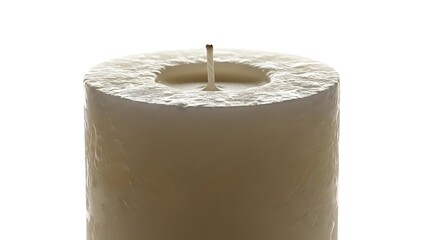 White Pillar Candle with Wick on Plain Background.