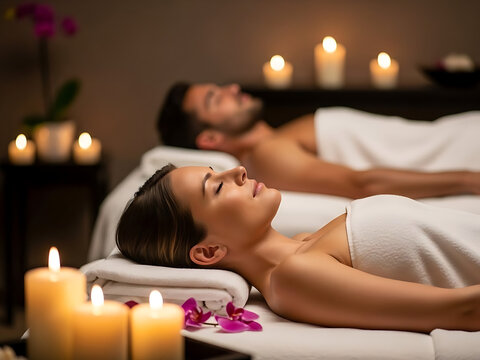 Relaxing spa day with massage and candles