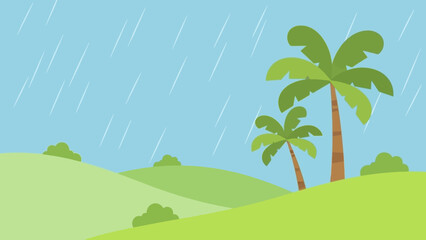 Obraz premium Tropical landscape with palm trees and rain.