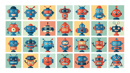 Collection of colorful cartoon robot characters in various designs.