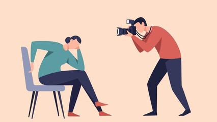 Photographer capturing a man sitting on a chair in a relaxed pose.